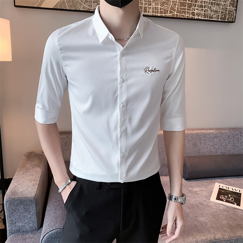B216 CS251 P50 2025夏装新款男士刺绣中袖衬衫 社会小伙风图片