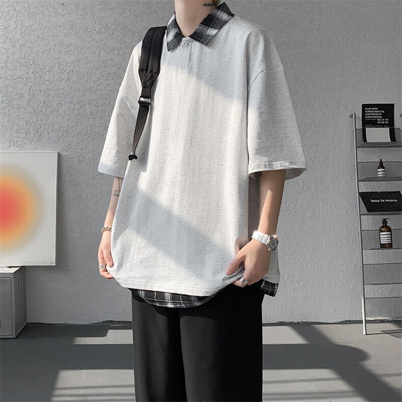 短袖男夏季新款港风宽松假两件体恤上衣DX3302-P32,男装T恤,星座214-3