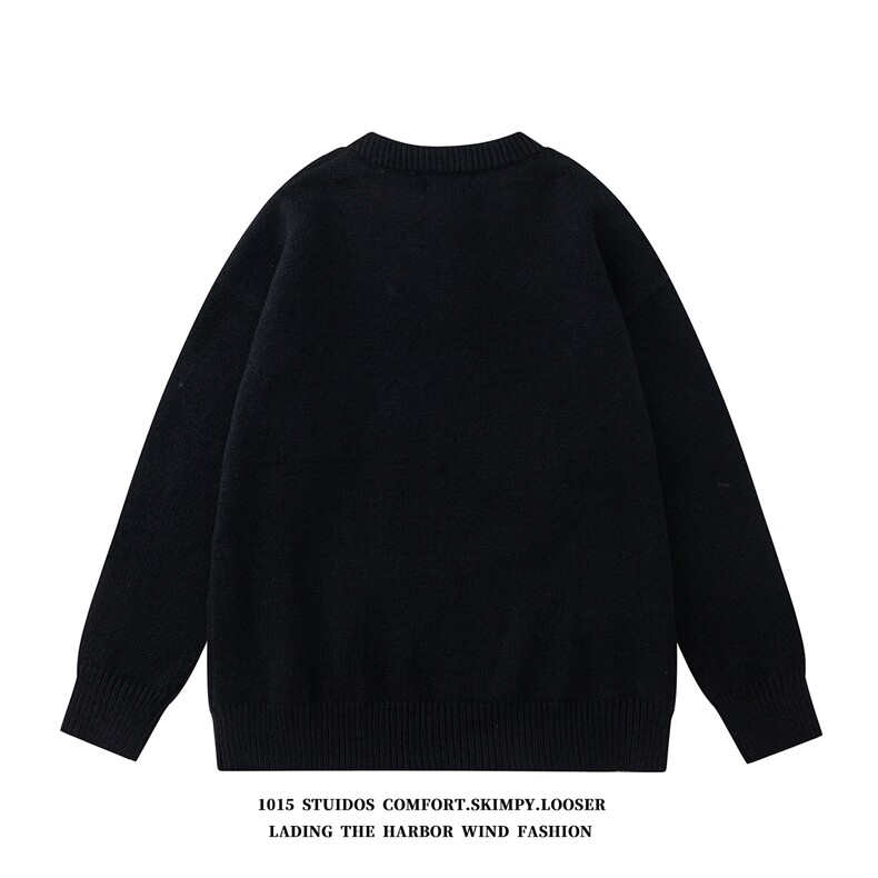 （直播品质）美式卡通小狗刺绣宽松圆领情侣毛衣1015-M394-P90,男装针织衫/毛衣,四季星座1015