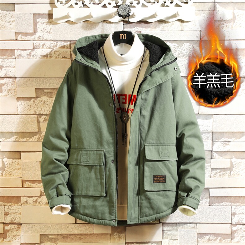 2023冬款砖墙挂拍大码连帽宽松羊羔毛棉衣外套J9071-P105,男装棉衣,电商A082