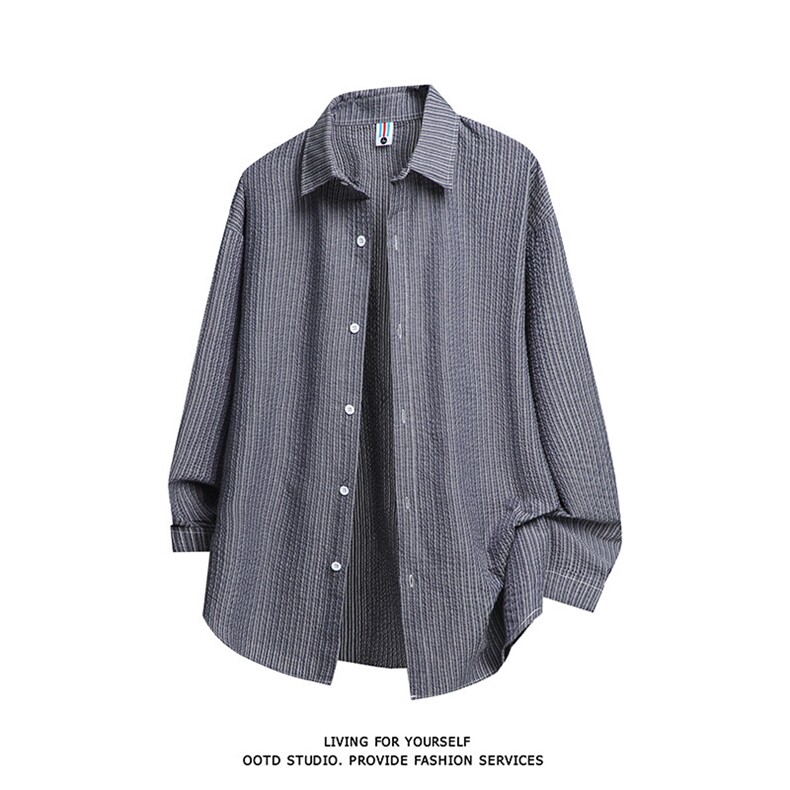 GENIOLAMODE日系学院风长袖牛仔衬衫男士秋季外套青少年上衣新款，男装衬衫，星座301C-5