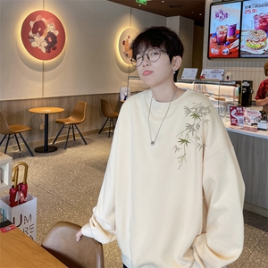 圆领贴标卫衣男款春秋季美式复古重磅休闲潮牌青少年宽松慵懒外套图片