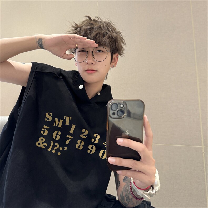 麂皮绒连帽背心坎肩男T恤美式港风JLB460-P30控48,男装背心/马甲,电商B370