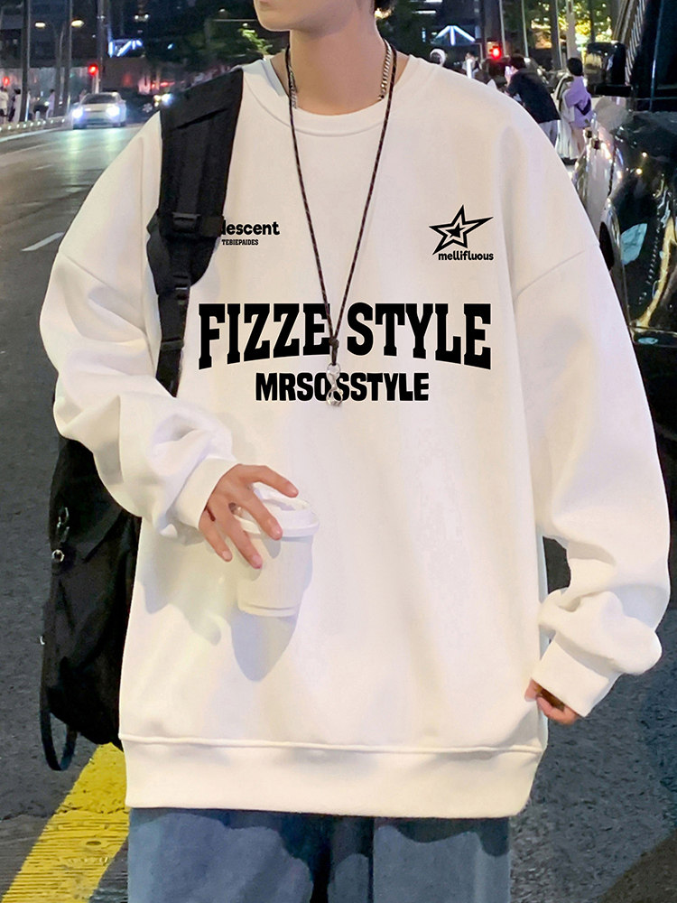 W562P35加绒45美式重磅圆领卫衣男套头上衣长袖潮牌ins休闲外套,女装短外套,星座304A-1