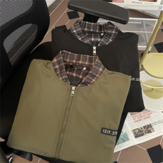 高品质春款男立领夹克贴标工装拉链口袋条纹拼接外套JK673P60，男装夹克，星座1013-1