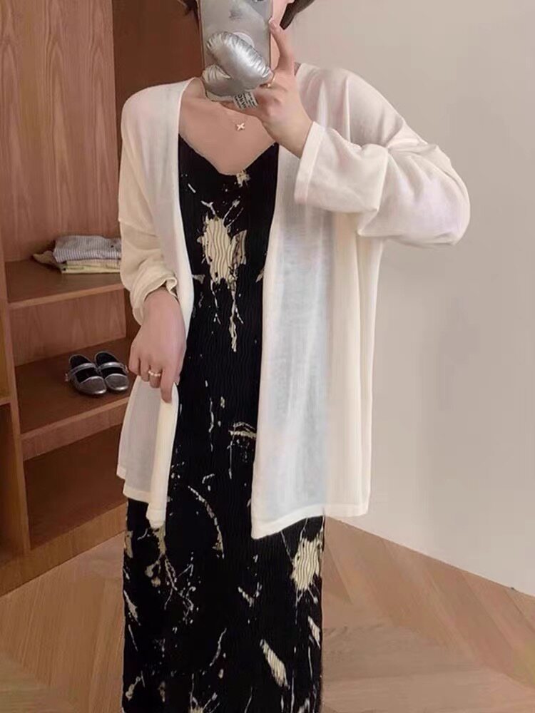 轻薄透气长袖针织开衫女夏季修身显瘦防晒罩衫上衣图片