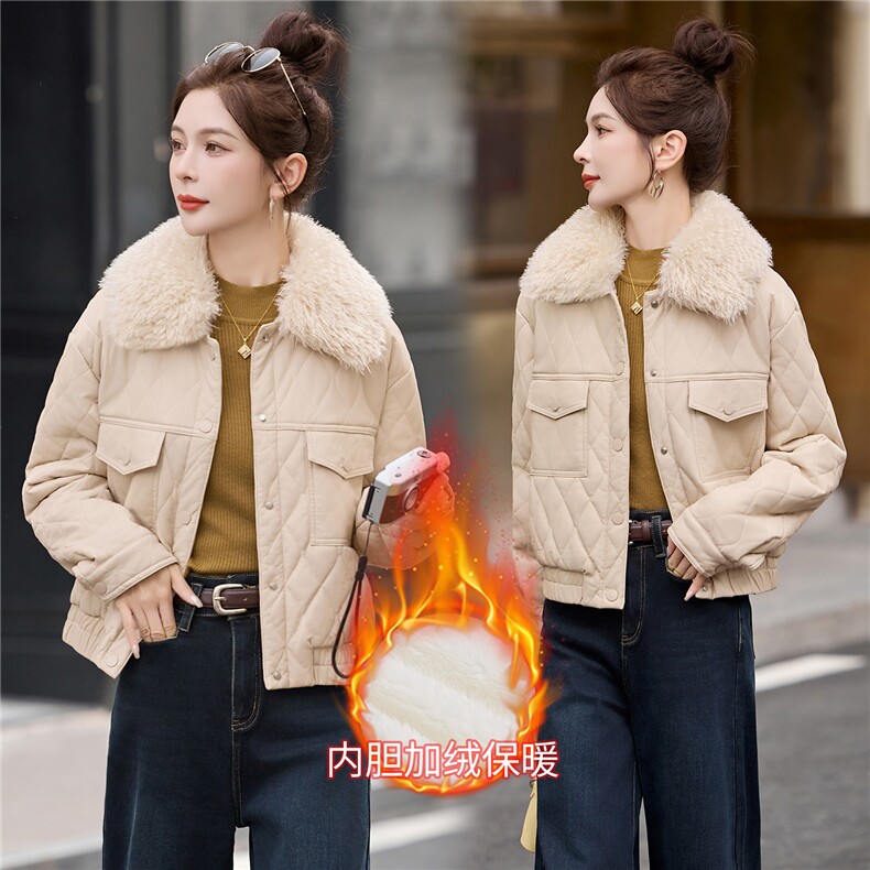 小个子加绒加厚皮衣外套女冬季短款高级感气质减龄皮棉服棉衣图片
