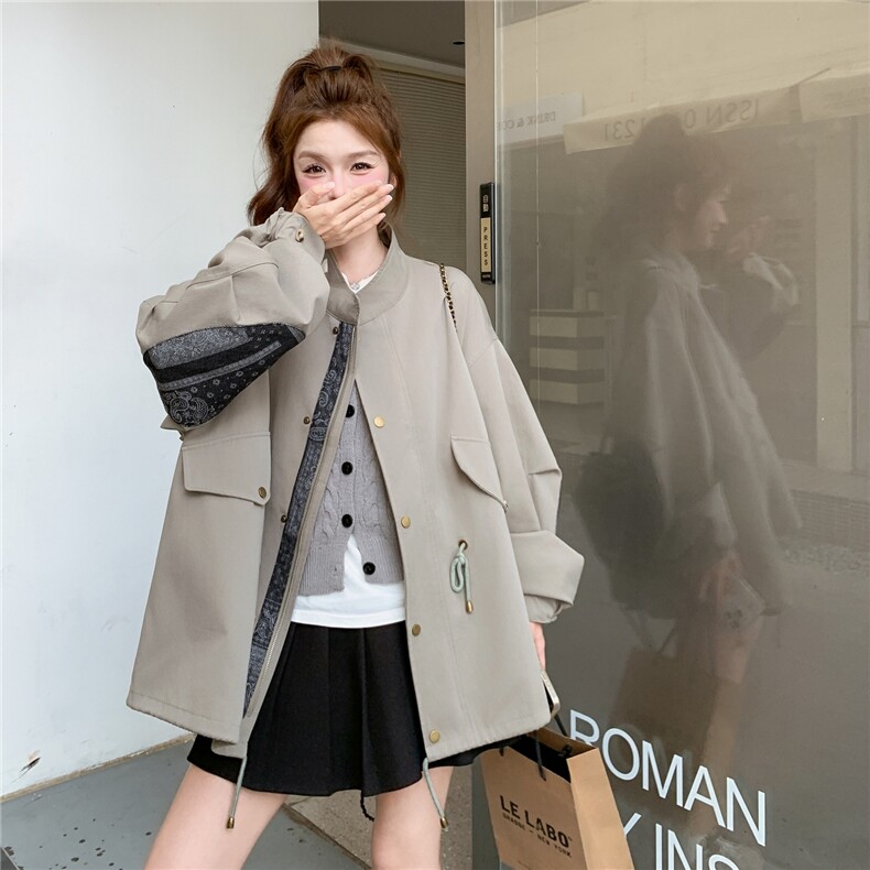高级感宽松休闲工装风衣女2025秋季新款英伦风百搭小个子立领外套,女装风衣,浙宝208