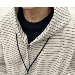 美式复古条纹连帽卫衣男秋季高级感复古脉冲风穿搭拉链开衫外套图片
