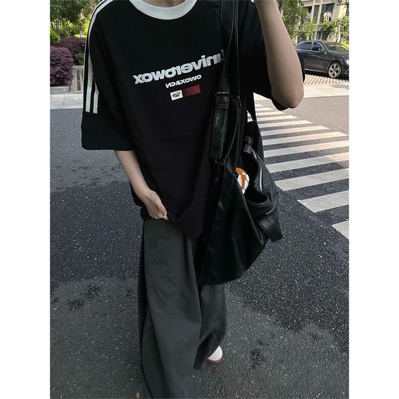抖音得物供货240克宽松纯棉美式潮牌印花三杠半织带短袖T恤AT1603图片