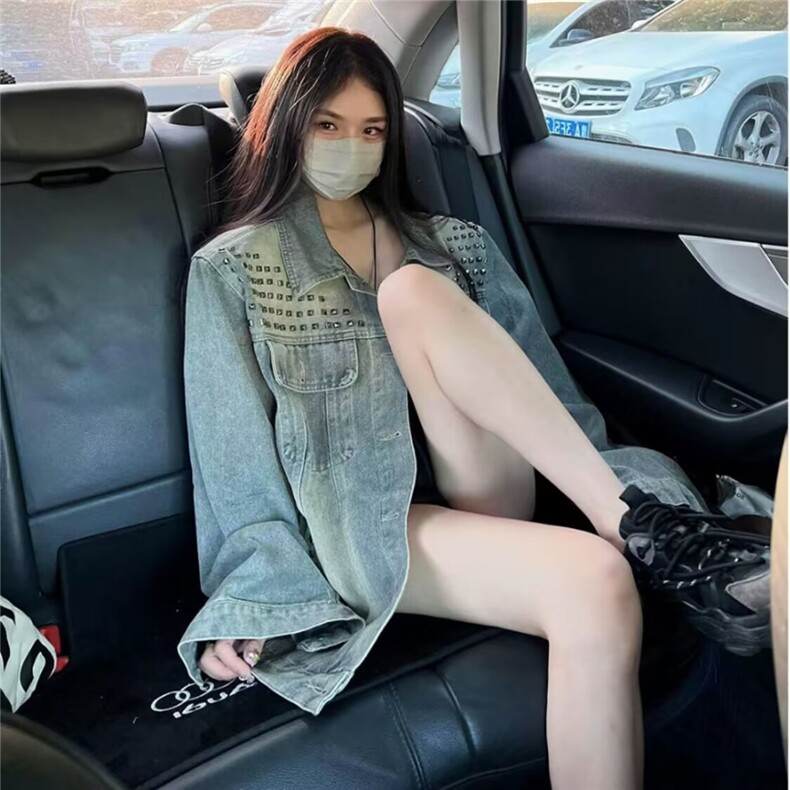 JK29-P72 美式复古重工铆钉牛仔外套女春秋设计感小众宽松图片