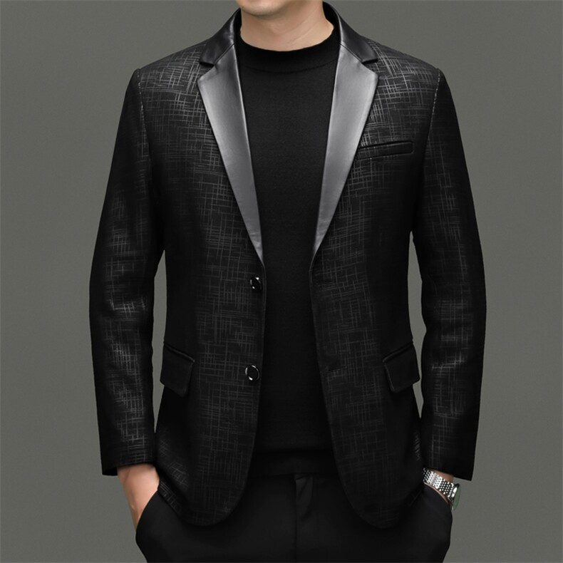 BG8113春秋款海宁真皮皮衣男绵羊皮印花西服商务休闲男装外套,男装西服,电商B360A（原721A）