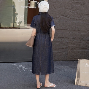 欧洲站2025夏装新款明线设计衬衫牛仔裙女长款薄款天丝牛仔连衣裙图片