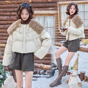 【bao款现货】2024新款冬装百搭小个子pu皮羽绒服白鸭绒配毛领图片