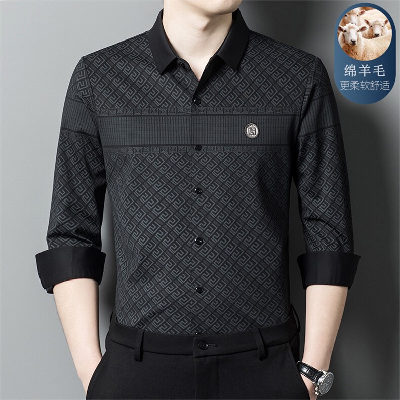 高端长袖条纹春秋绵羊毛中青年免烫商务休闲男士衬衣 XY6630-P115图片