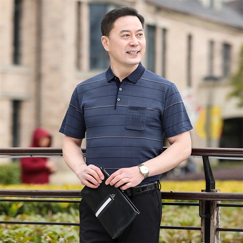 2025新款夏季爸爸装真口袋短袖t恤中老年男装翻领POLO衫2028K-P30图片
