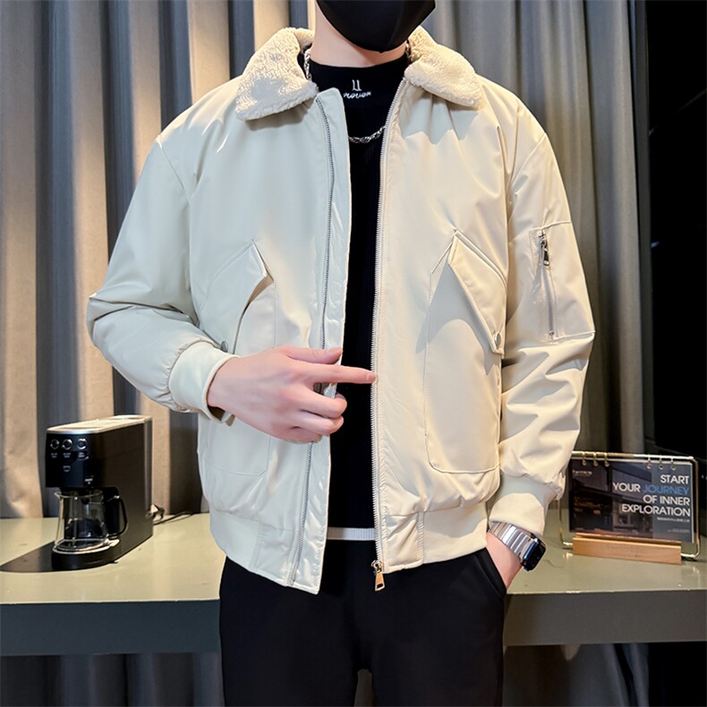 冬季美式机车夹克加棉加厚配翻领毛领工装大口袋棉衣外套MY333,男装夹克,星座301B-1