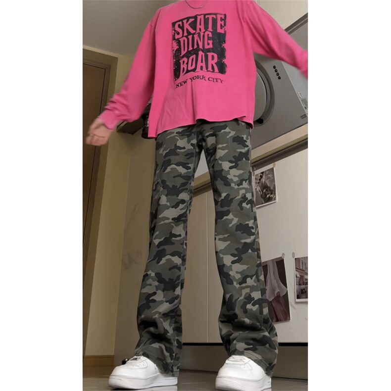 美式高街休闲裤新款直筒垂坠感宽松复古迷彩裤子潮牌男GJ328P55,男装休闲裤,电商D256-3(原A064-3)