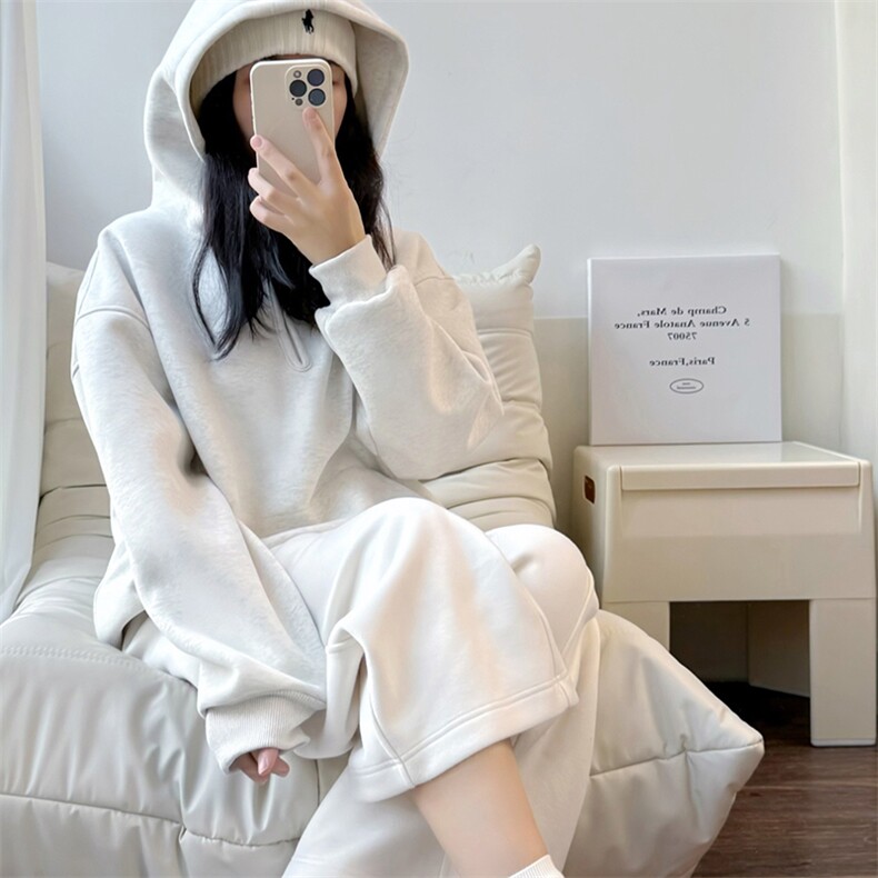 抖音得物高品质二开25秋冬美式重磅宽松纯色连帽拉链高领卫衣W65,男装卫衣,电商A486-1