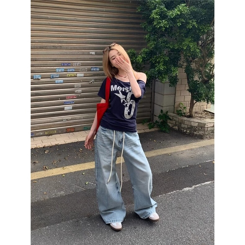 美式复古水洗猫须直筒牛仔裤男女夏季宽松休闲百搭拖地长裤,男装牛仔裤,星座1210-1