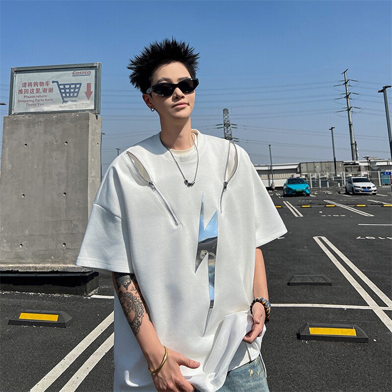 原宿简约文艺高街重磅圆领拉链半袖T恤ins潮流新款ST612-P33,男装T恤,星座412-2