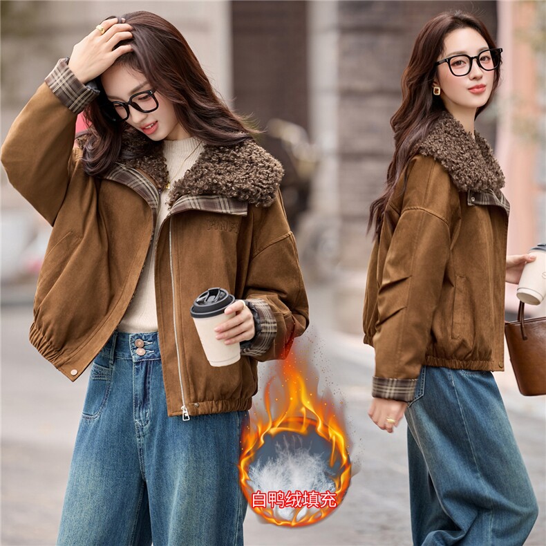 现货2025冬装新款女士时尚经典毛领可脱卸羽绒服图片