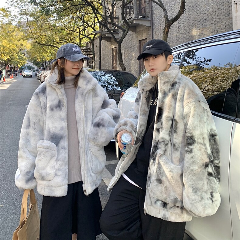 1港风情侣羊羔毛扎染大码M-5XL毛绒s棉服外套男YG7503P128控168，男装棉衣，星座226-2