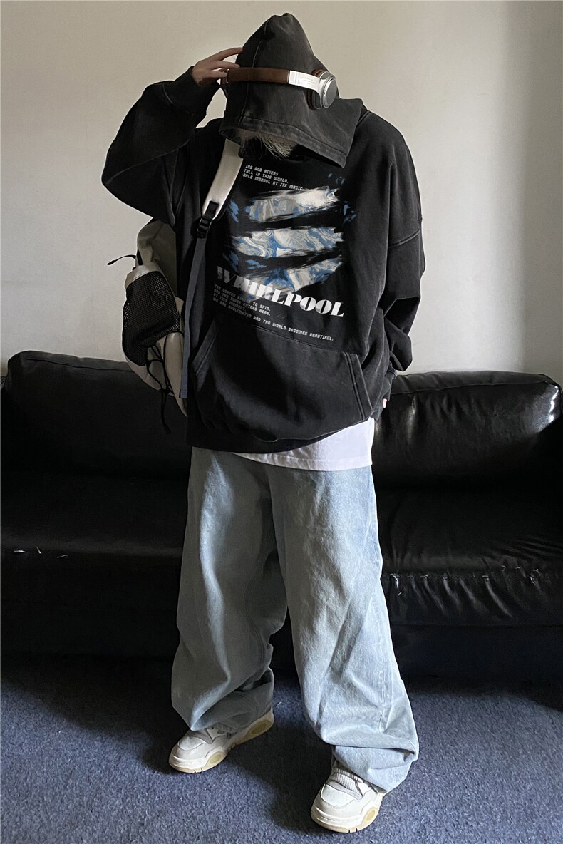 港风复古水洗宽松卫衣高街潮流印花上衣JK23462特批53控88,男装卫衣,星座605(原A050)