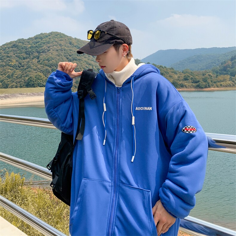 冬季新款羊羔毛连帽棉服外套潮流加绒加厚开衫棉衣,男装棉衣,星座410-6（原星座1304-1）