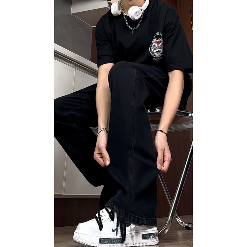 B221美式ins高街暗黑纯色修身弹力牛仔裤LK24160-特P30控49,男装牛仔裤,电商B221
