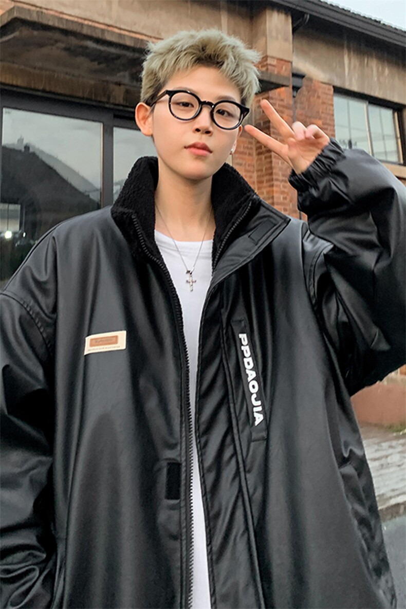 新款贴标PU皮立领棉服男加棉加厚机车服皮衣外套M91特P100控178,男装皮衣,电商A001