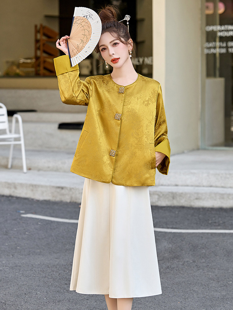 粉色小香风新中式提花外套女2026春秋新款小个子宽松显瘦上衣,女装短外套,艾仟回(原伊仟回)