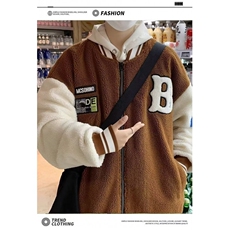 羊羔绒棉衣秋冬男生衣服保暖宽松棒球服个性绣花撞色棉服新款男装，男装棉衣，星座1013-1