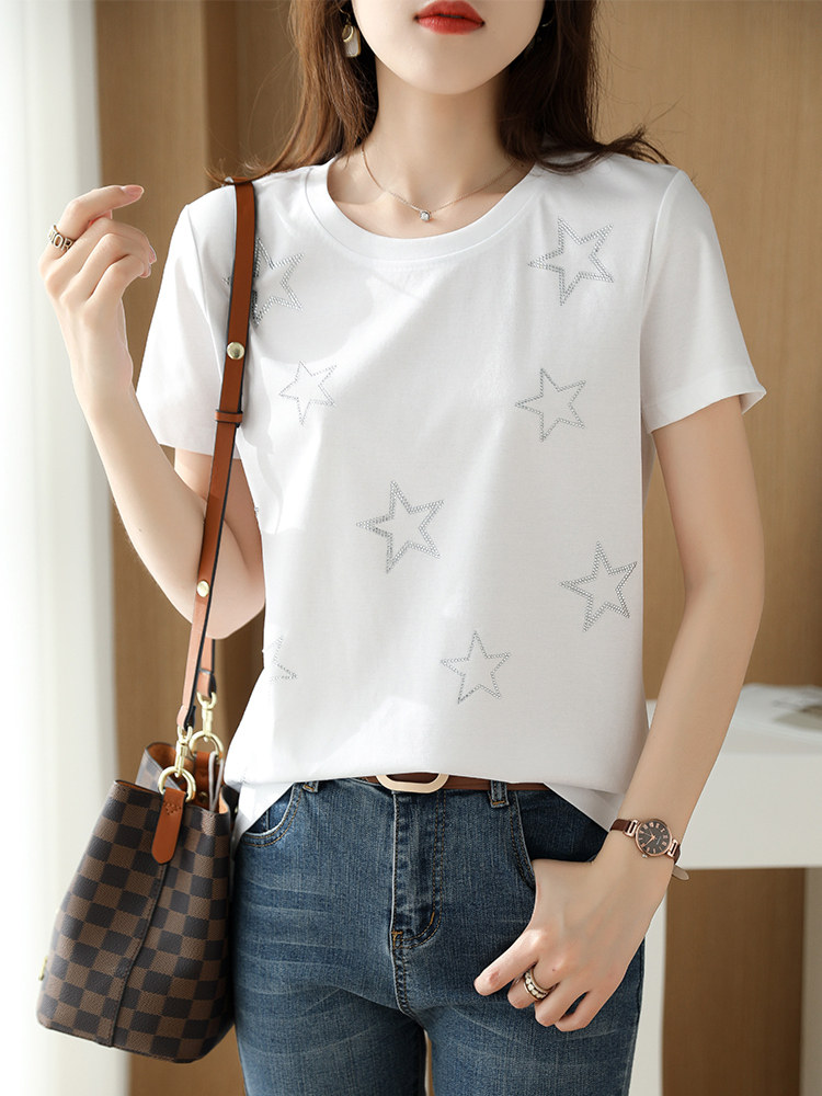 夏季冰丝丝光棉短袖女宽松休闲百搭上衣新款透气吸汗显瘦ins潮,女装T恤,元素羊绒