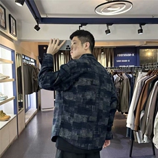 复古格纹牛仔外套男春秋季2025新款潮牌休闲衬衫翻领夹克男上衣服，男装夹克，星座506A