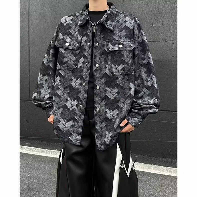 美式复古水洗做旧牛仔外套男秋春季宽松百搭立领长袖夹克2025新款,男装工装外套,星座516A