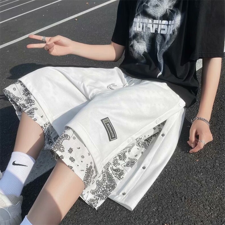 排扣裤篮球短裤男夏季外穿薄款裤子欧美复古高街五分裤DK522-P28,男装休闲裤,星座1008