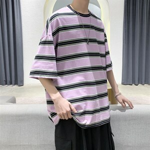 2025春夏百搭条纹宽松休闲T恤衫打底上衣D201-DM50-P38图片