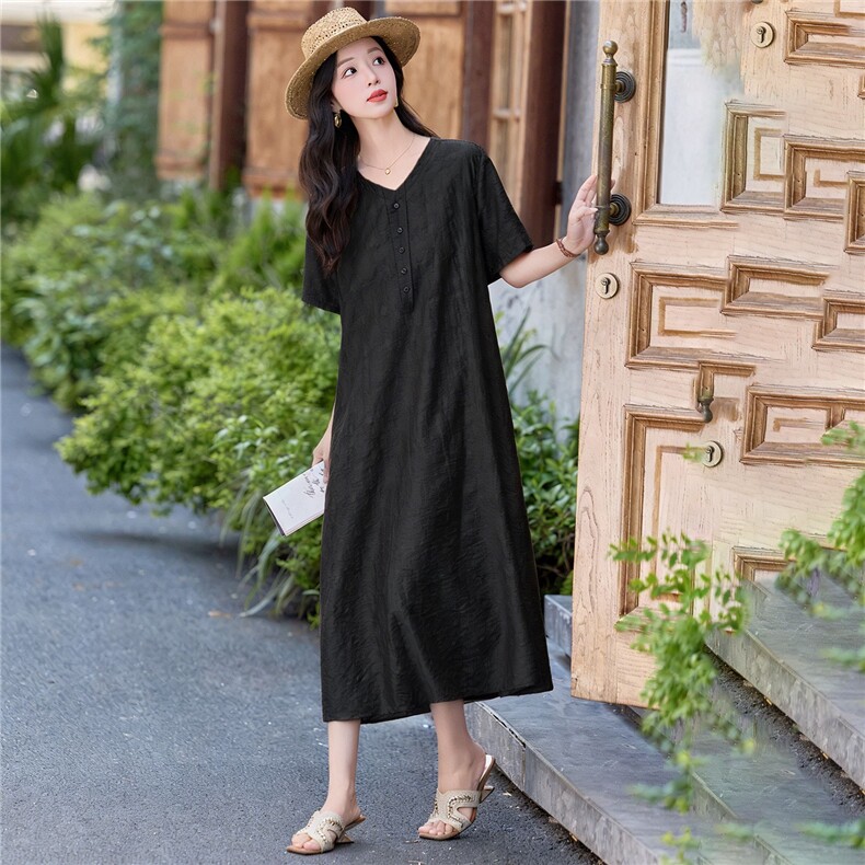 【2026夏季女装新款】时尚舒适宽松度假风中长款连衣裙,女装连衣裙,魅衣本色