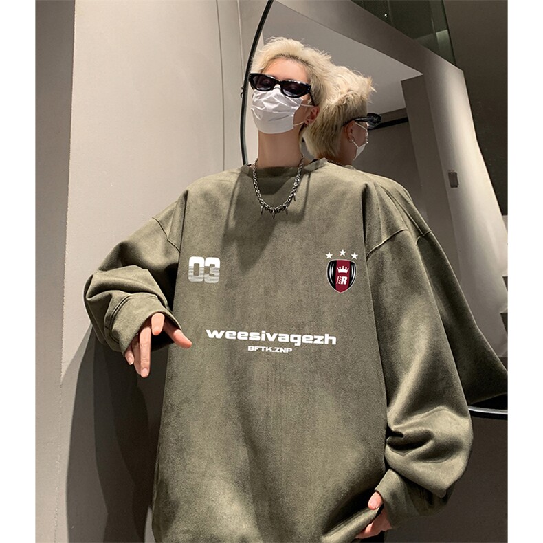 抖音得物供货提供视频秋冬重磅美式麂皮绒圆领卫衣JY305,男装卫衣,电商A486