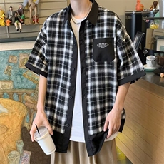 气质青春流行五分袖新款时尚潮衬衫格子百搭原宿男潮流夏季，男装衬衫，星座716-2