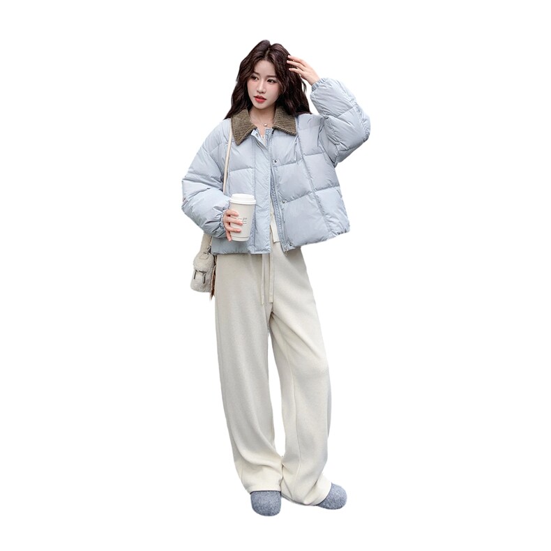 撞色灯芯绒拼接短款羽绒服女2025冬季新款小个子白鸭绒保暖外套,女装羽绒服,2D078