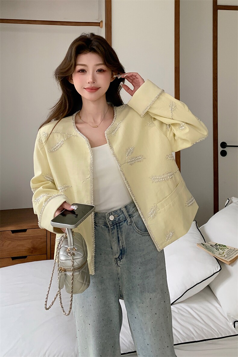 重工钉珠新中式国风短款外套女2025春秋季新款复古高级感圆领上衣,女装短外套,浙宝208A