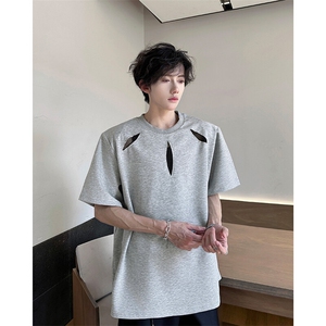 美式圆领短袖男宽松设计感痞帅T恤夏季慵懒风上衣服潮T5860-P38