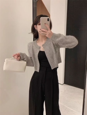高级设计款！时尚针织开衫女毛衣秋冬宽松短款上衣羊毛小外套，女装针织衫/毛衣，恒恩羊绒