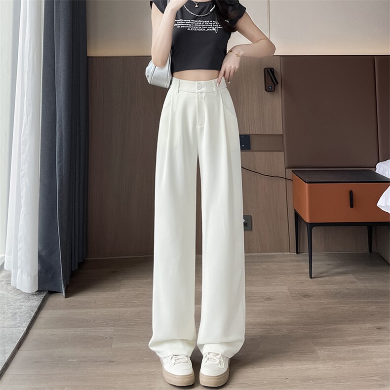 现货灰色西装裤女春夏高腰显瘦高级感垂感西裤直筒冰丝阔腿裤,女装休闲裤,云美莎专业女裤-全店现货