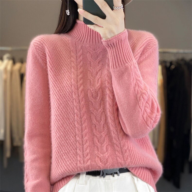 2024秋季新款半高领打底衫女内搭洋气坑条羊毛衫,女装羊毛衫,昭美羊绒