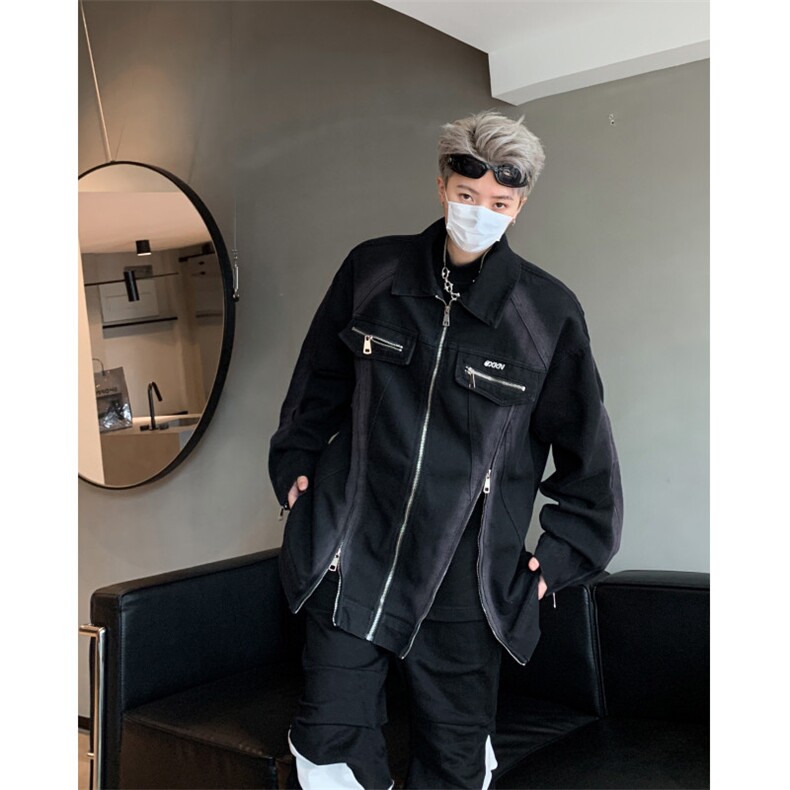 美式小众扎染牛仔外套2024秋情侣宽松机车夹克XZ514-2-24239-P98,男装夹克,星座514-2(原B239)
