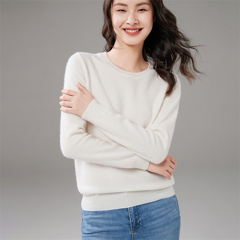 平面圆领秋季长袖条纹休闲时尚针织羊绒衫,女装羊绒衫,暖思纯羊绒