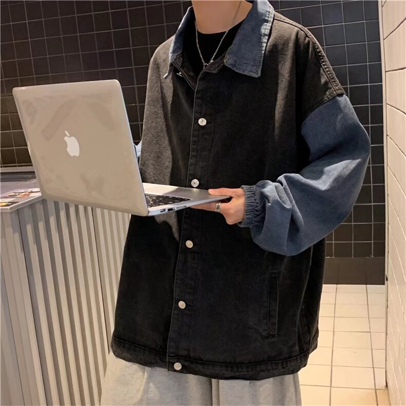秋季港风撞色拼接牛仔夹克男ins潮流休闲宽松工装外套JK8861-P58,男装夹克,星座1008